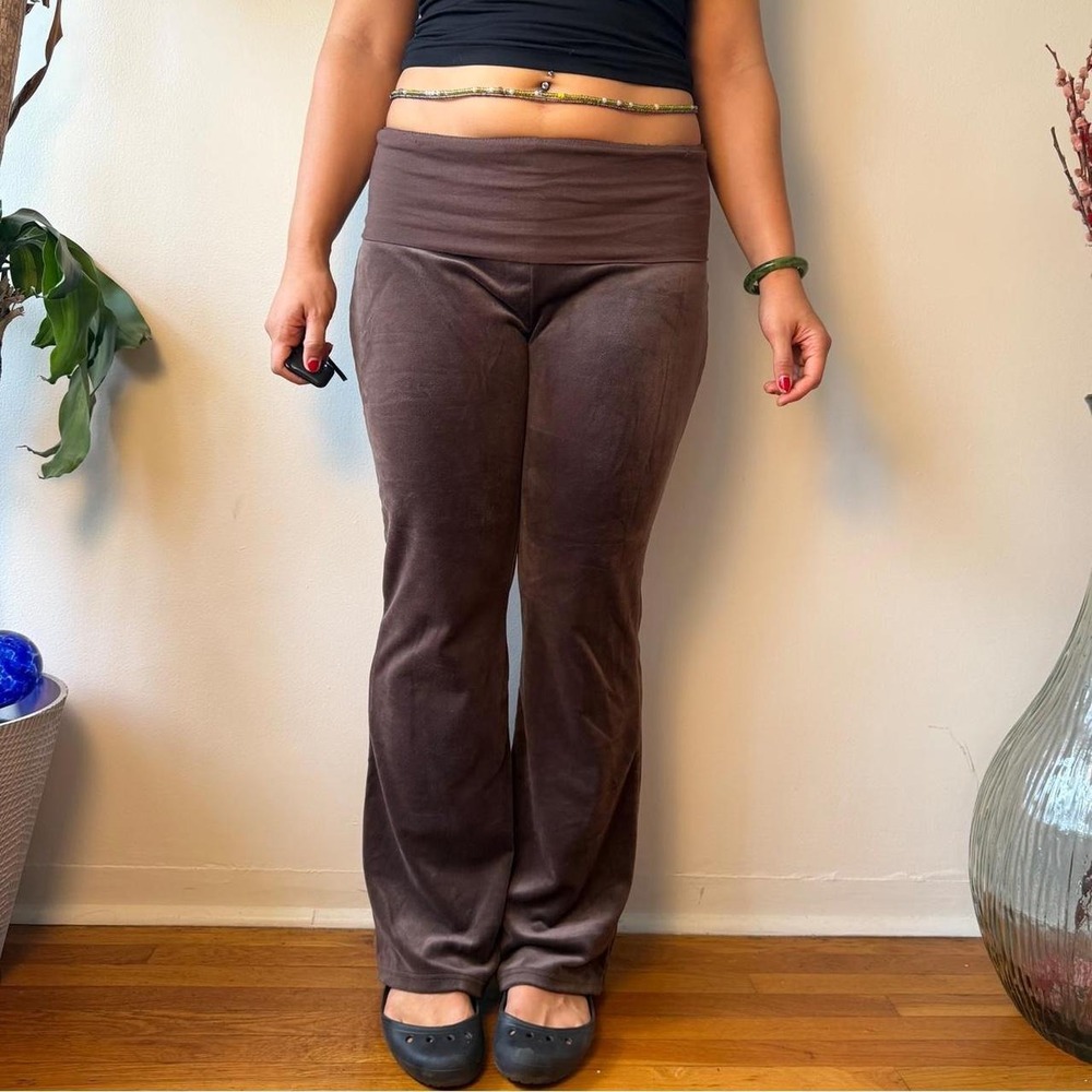 Since Forever Brown Velour Foldover Flare Yoga Pants Y2K McBling Large PK3909PK